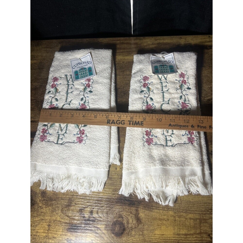 Cupboard Collection Kitchen Hand Towel Set Welcome Pansies USA Cottagecore NOS - Picture 6 of 8